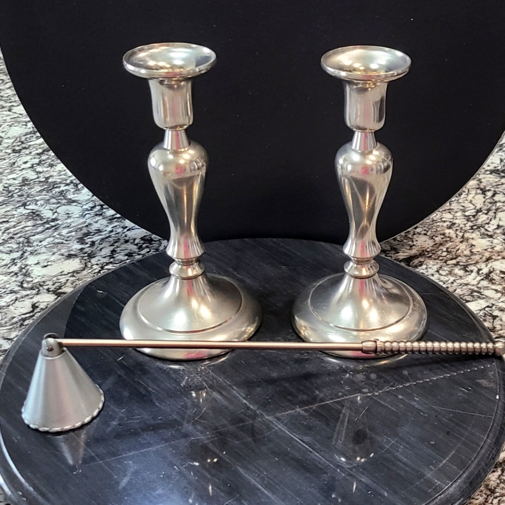 Royal Holland Pewter Candle Sticks Candlesticks 7" set w snuffer